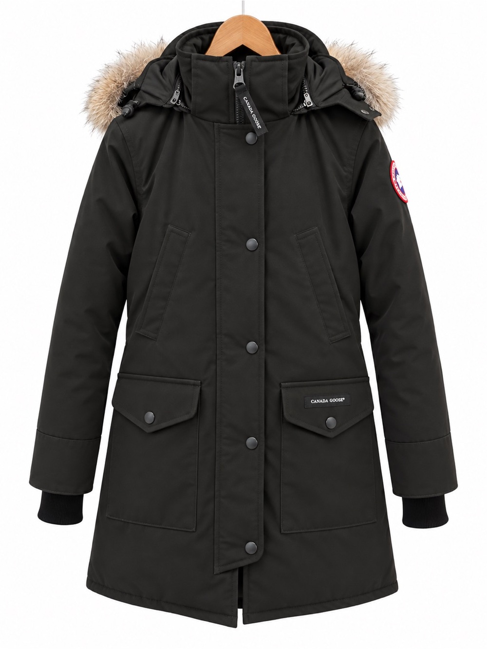 Canada Goose Black Kids Parka with Fur-Trim Hood